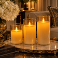 Flickering Flame Glass Pillar Set