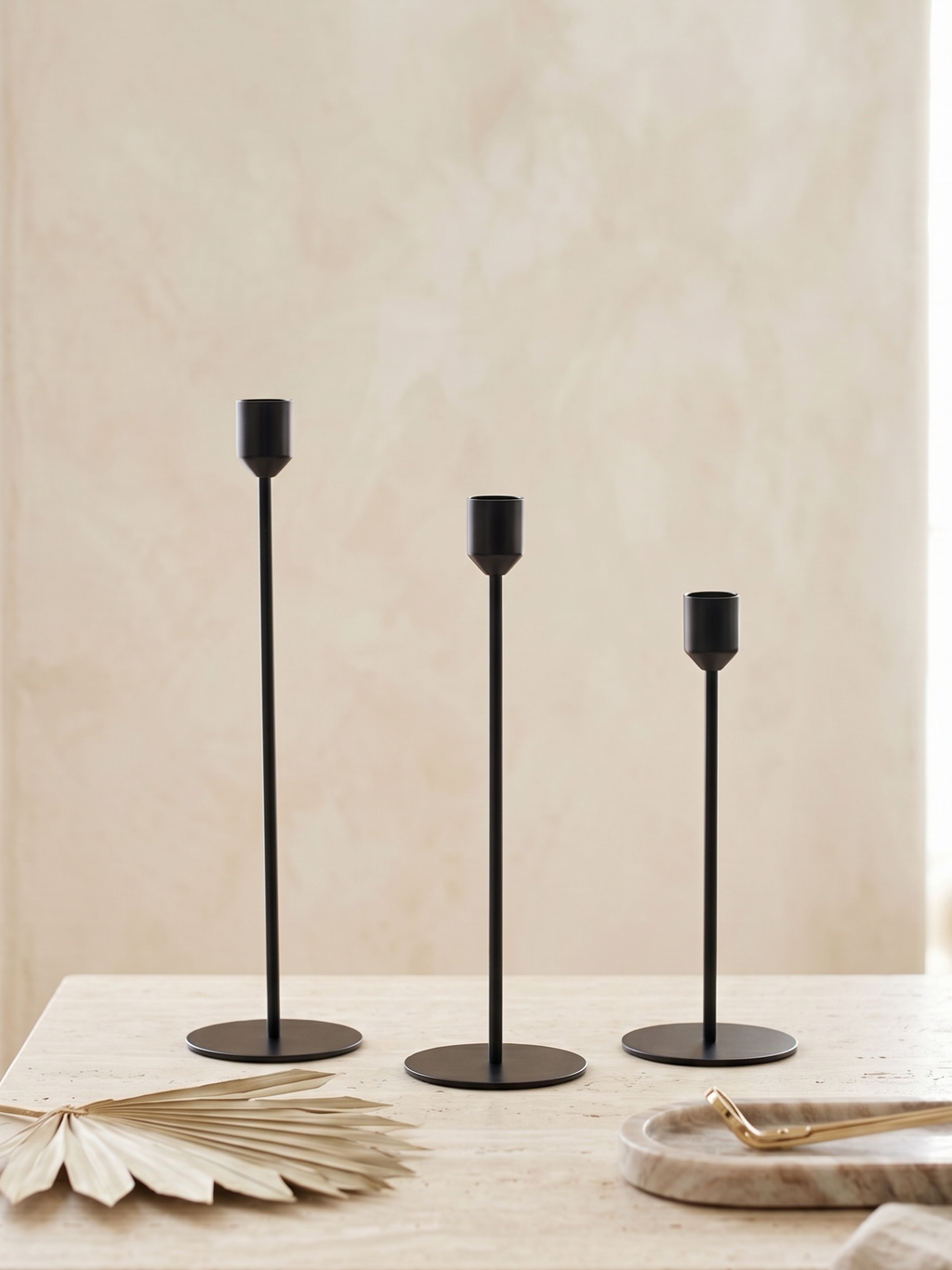 Set of 3 Matte Black Metal CandleStand – Node Shape