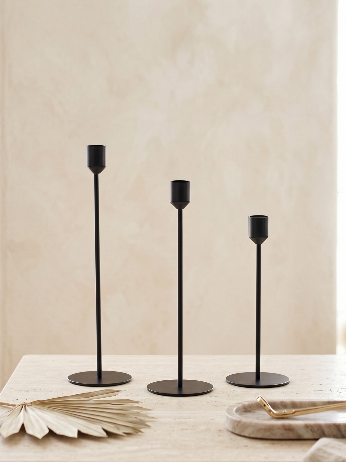 Set of 3 Matte Black Metal CandleStand – Node Shape