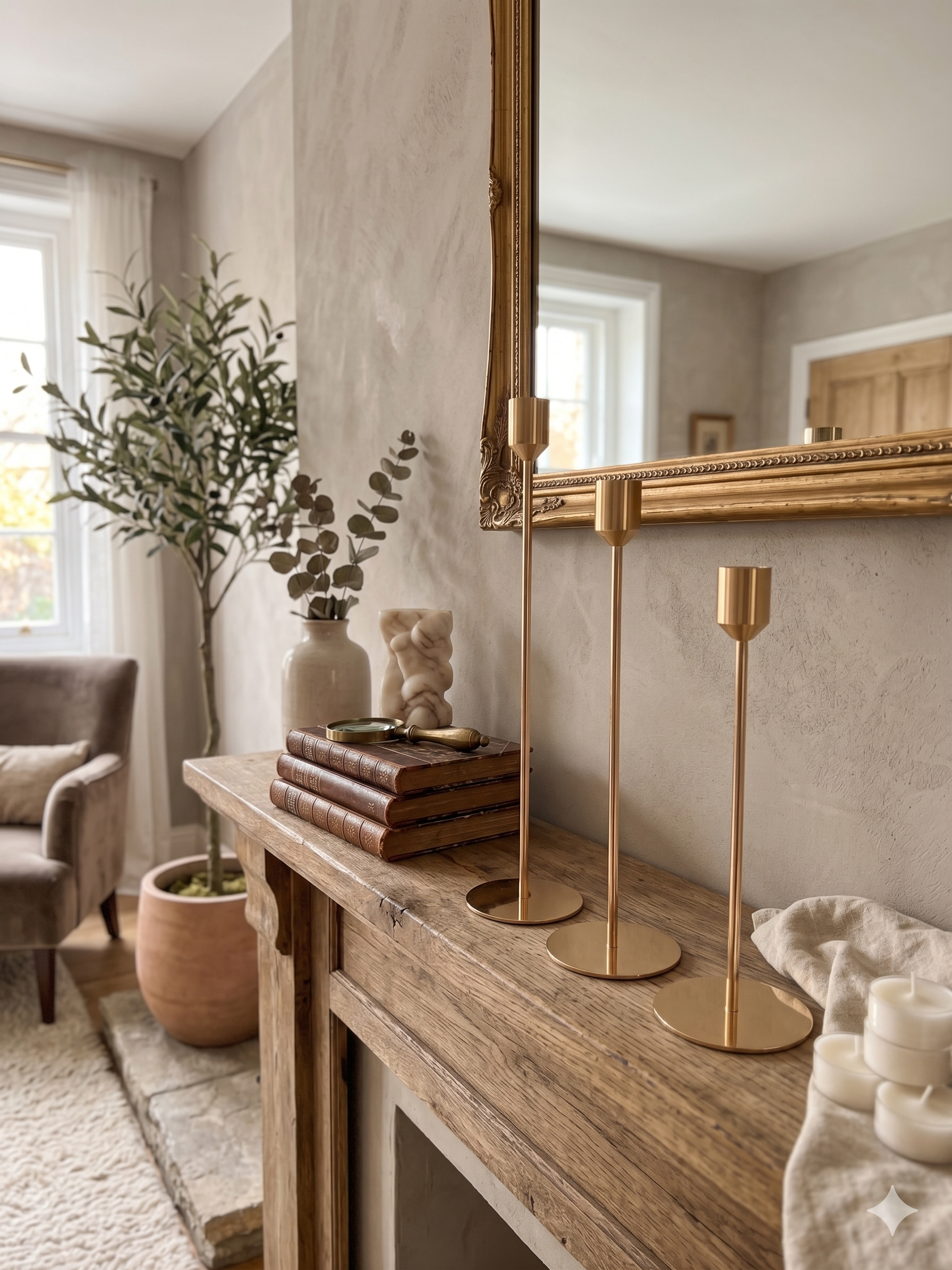 Set of 3 Golden French Metal CandleStand – Node Shape