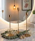 Set of 3 Golden French Metal Candle Holders - Vine Shape