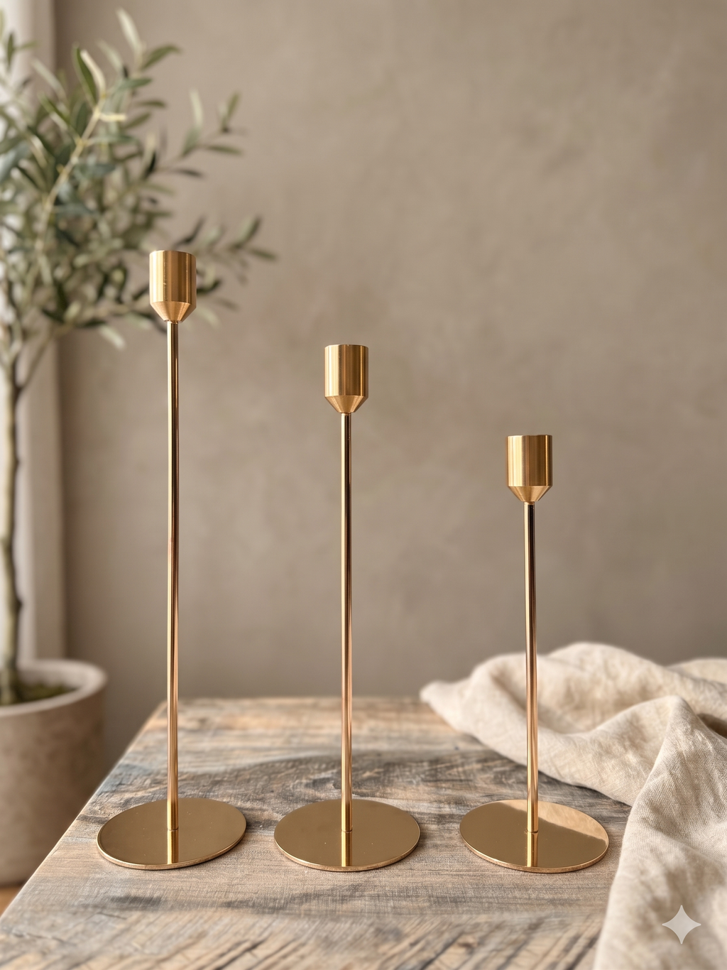 Set of 3 Golden French Metal CandleStand – Node Shape