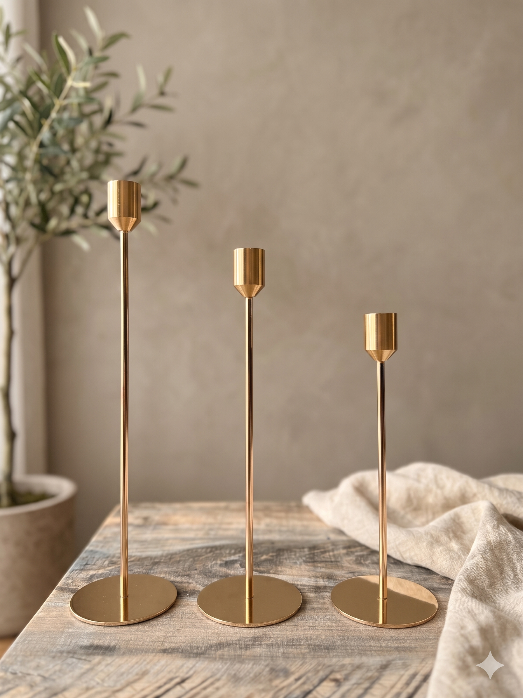 Set of 3 Golden French Metal CandleStand – Node Shape