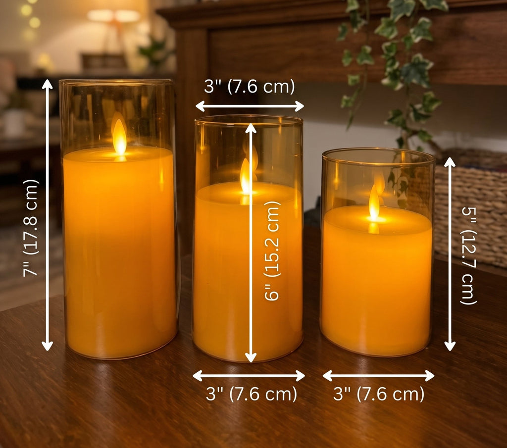 Flickering Flame Glass Pillar Set