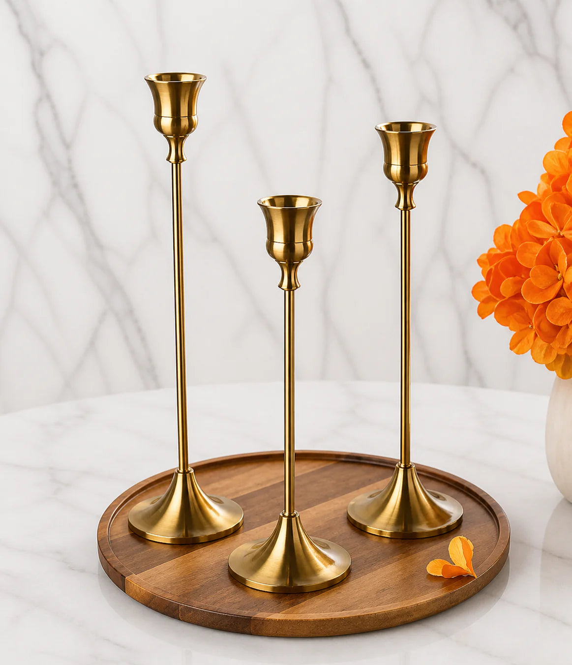 Golden Elysian Candle Stands- Set of 3