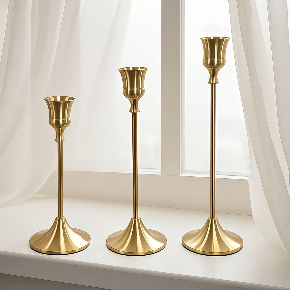 Golden Elysian Candle Stands- Set of 3